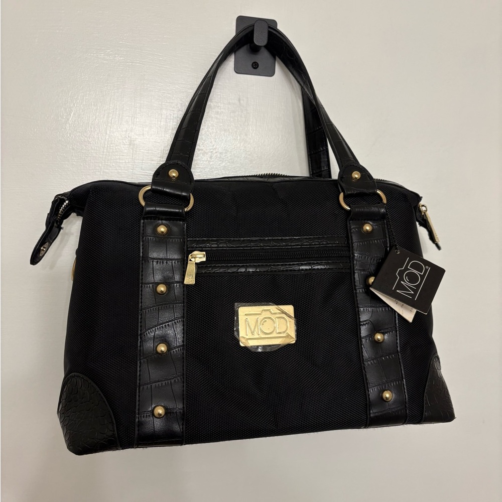Mod Straps The Luxe Camera Bag Black Faux Alligator Croc Trim Gold Hardware NWT